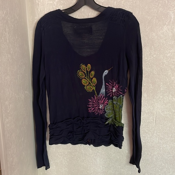 Anthropologie Leifsdottir Hand Painted Crane Bird Cardigan S - Picture 8 of 9
